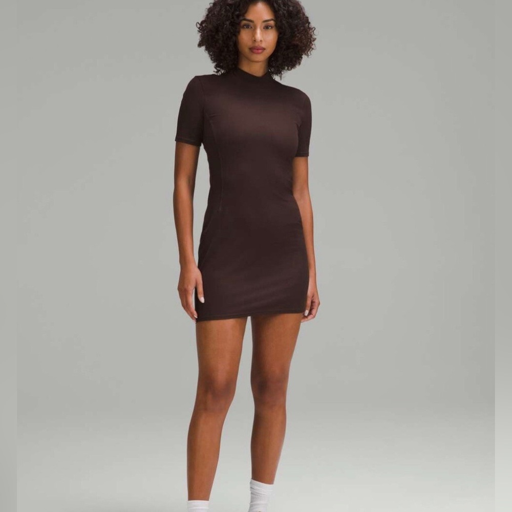 Lululemon All Aligned Ribbed Short Sleeve Dress - Size 8 - Chocolate Brown
